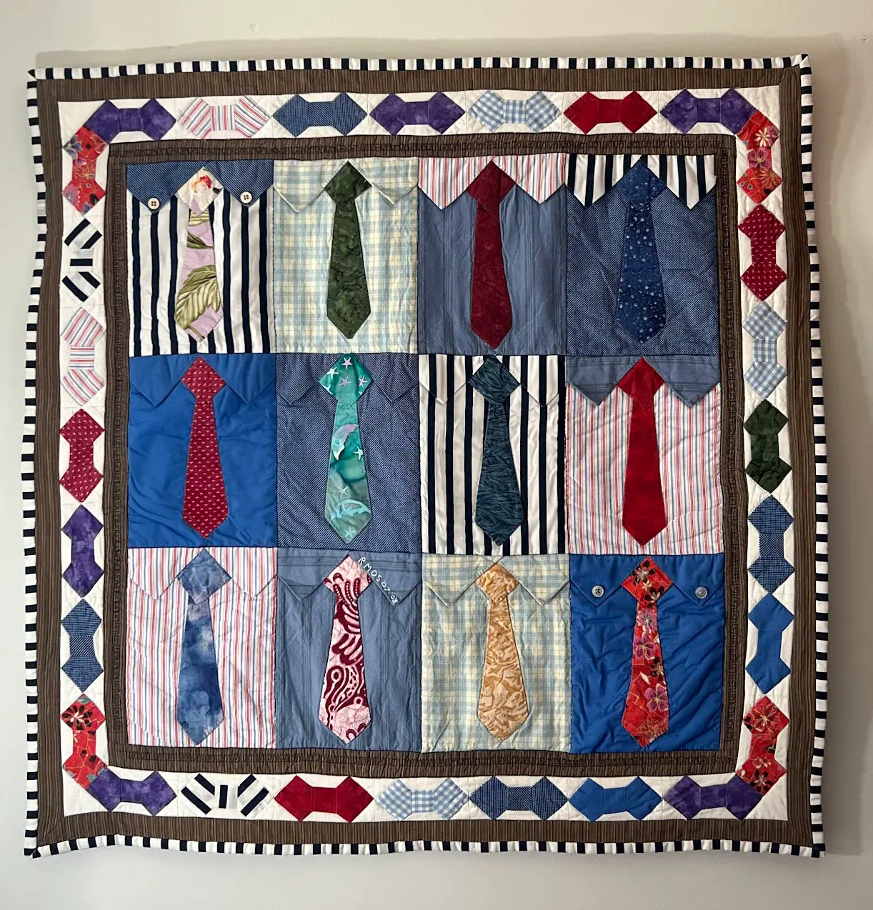 Tie Quilt, a bow tie pattern quilt made from neckties